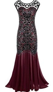 NWOT Merlot Beaded Gown with Sequins